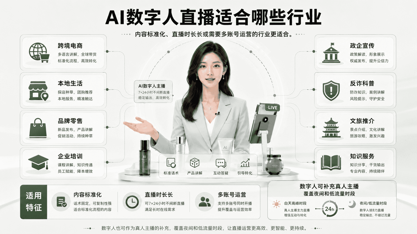 数字人直播适合哪些行业｜万晟AI数字人直播服务说明图