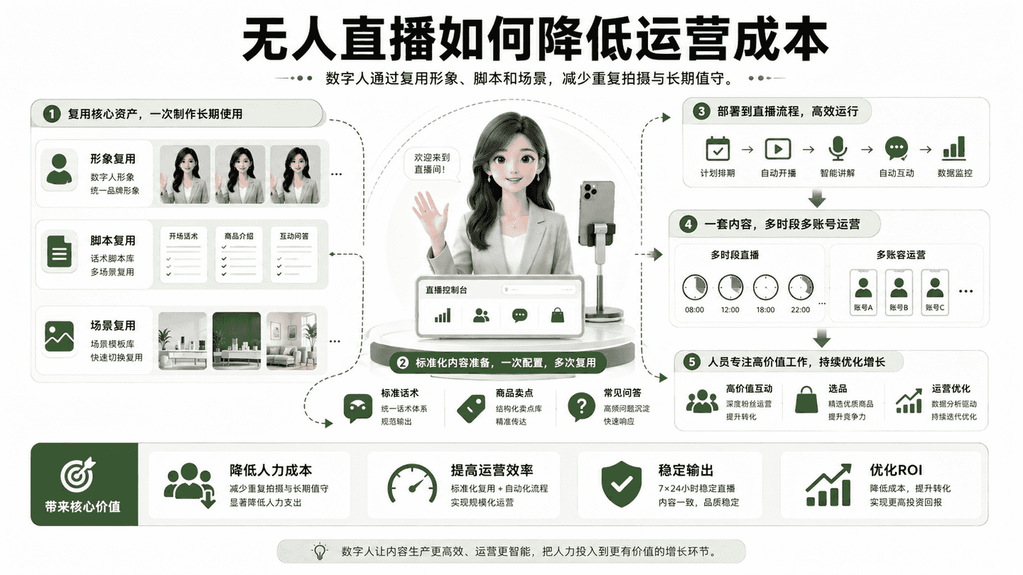 无人直播如何降低运营成本｜万晟AI数字人直播服务说明图