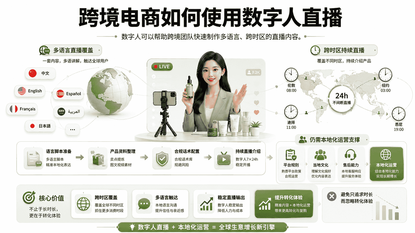 跨境电商如何使用数字人直播｜万晟AI数字人直播服务说明图