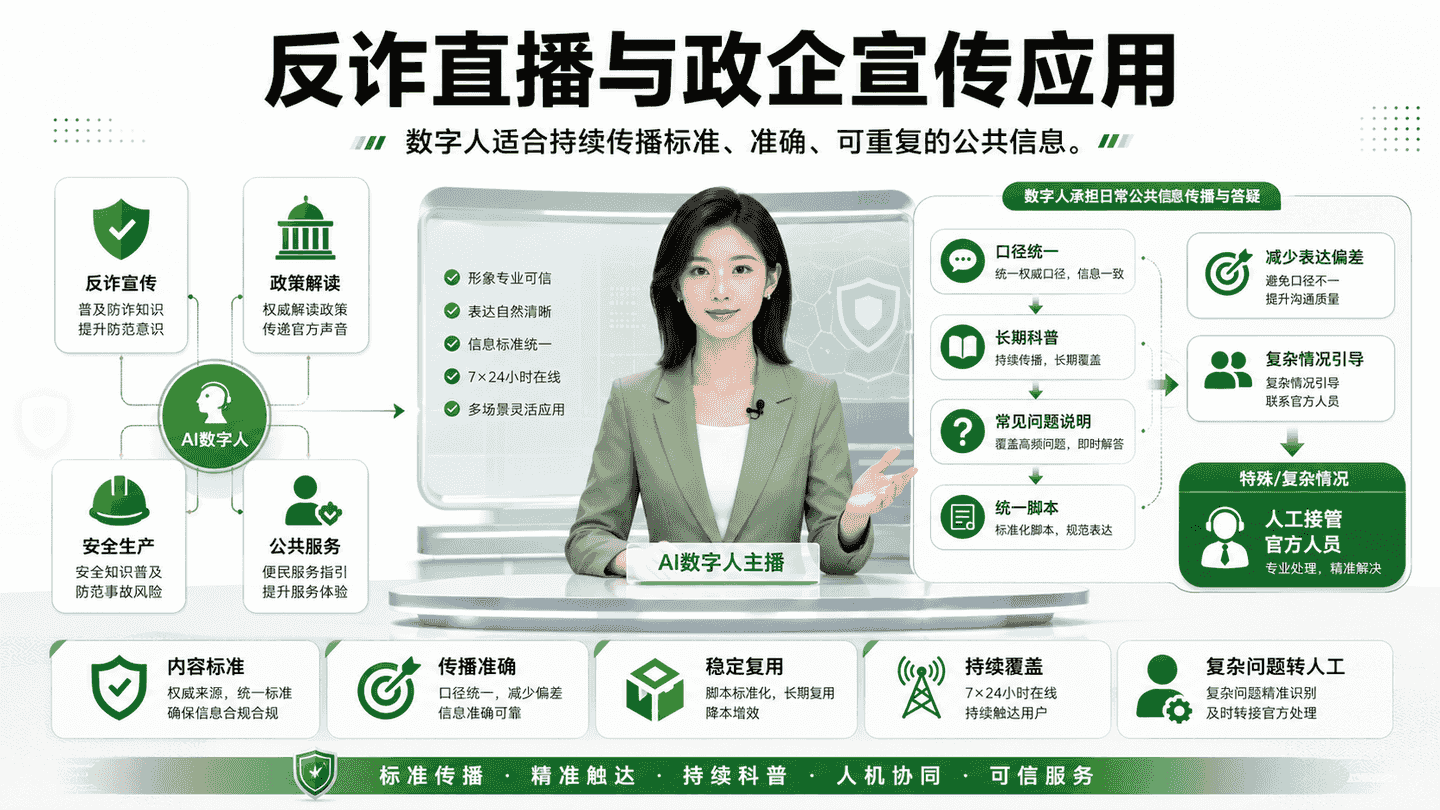 反诈直播与政企宣传应用｜万晟AI数字人直播服务说明图
