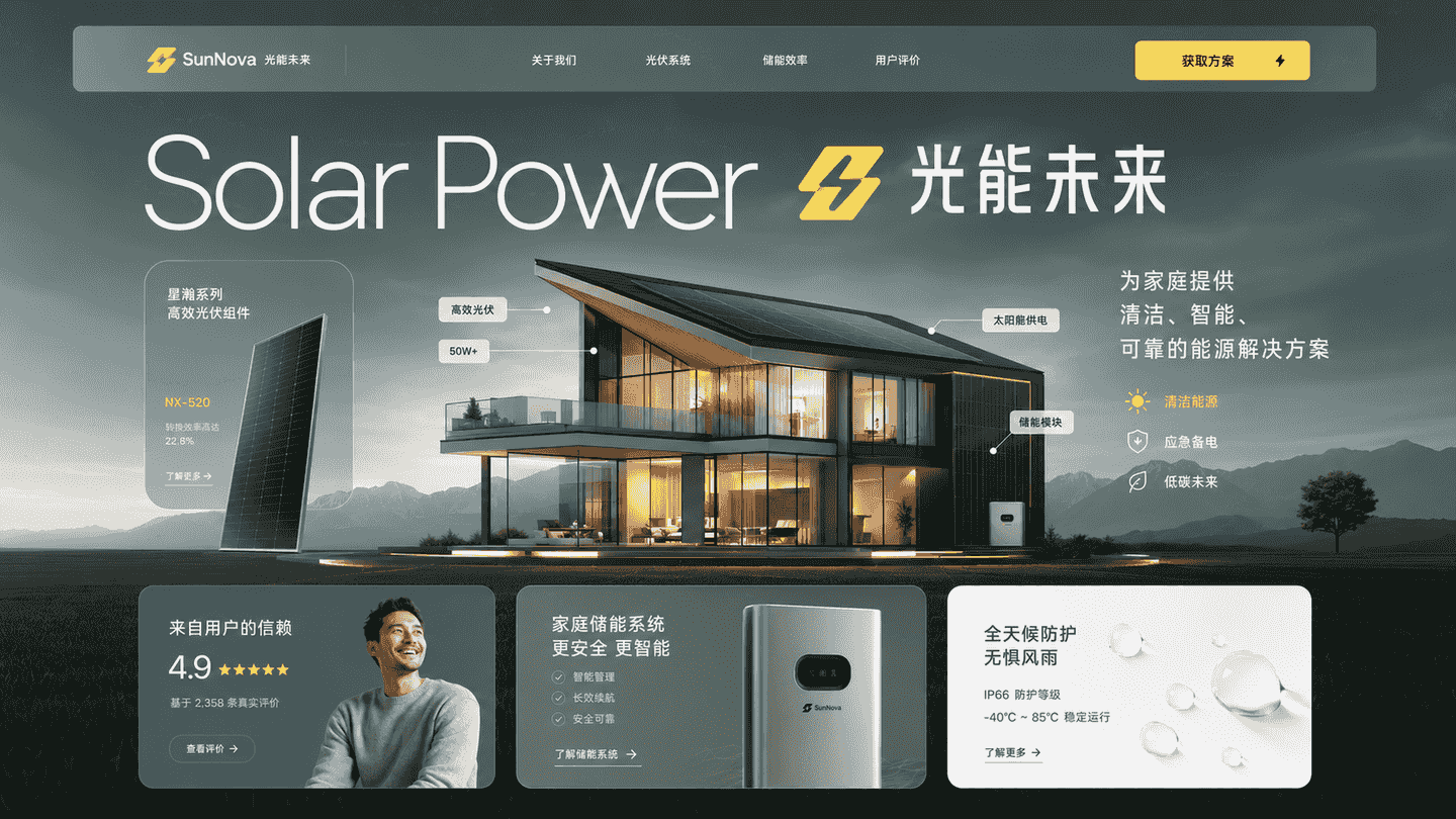 新能源官网与解决方案展示界面